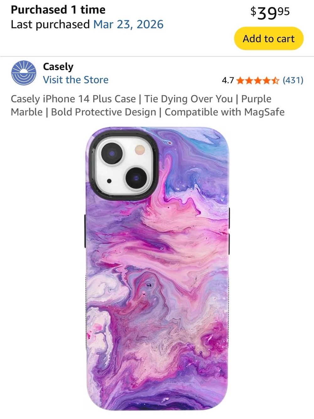 Casely Purple Marble iPhone 14 Plus Case - Protective Design
